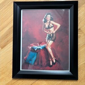 Vintage Pin Up Framed Art Print with Black Frame - excellent condition